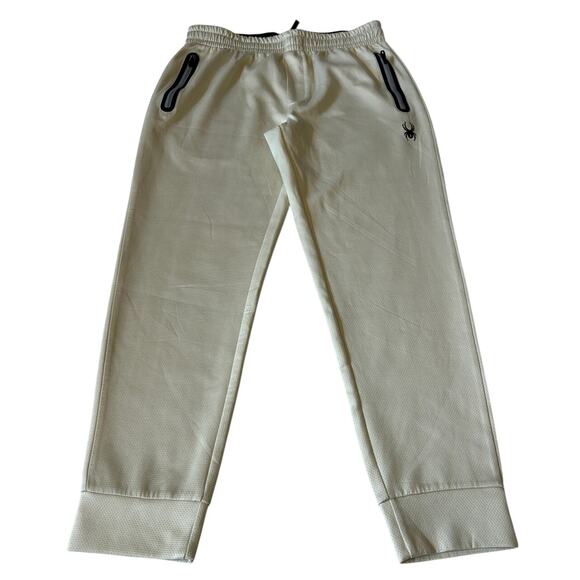 Spyder Active Jogger Pants Men's Pro Web Beige Drawstring Tapered Leg Logo Sz. M - Picture 1 of 7